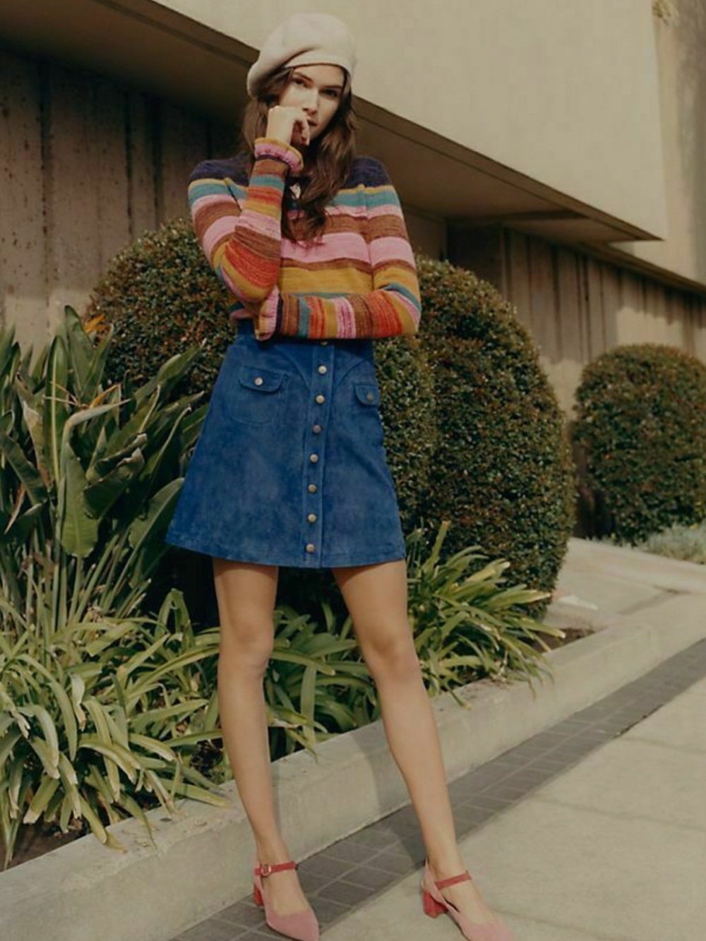 Anthropologie Indigo Blue Snap Button Suede Mini Skirt with Pockets